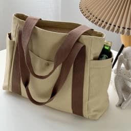 Large Canvas Tote Bag with Multiple Pockets, Minimalist Shoulder Handbag for Work, Travel & Daily Use