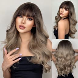HENRY MARGU Long Wavy Brown Red Orange Wigs with Bangs Cosplay Party Heat Resistant Synthetic Hair Wigs for Black Women Afro