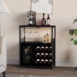 UK Bar Cabinet, Wine Rack Cabinet with Detachable Wine Rack, Adjustable Shelves Coffee Bar Cabinets with Mesh Door and Baffle De