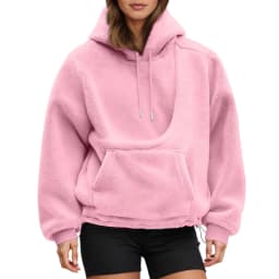 Women Fall And Winter Casual Fleece Solid Color Pet Pocket Hooded Sweatshirt Funny Adjustable Hem Pullover Hooded Women Pullover