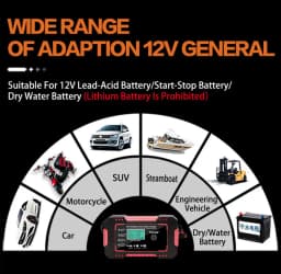 Car Battery Charger Full Auto Motorcycle 12V 6A Pulse Repair LCD Display Smart Fast Charge AGM Deep cycle GEL Lead-Acid Charger
