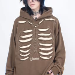 Autumn Winter Ripped Hole Skeleton Design Punk Hip Hop Hoodie Men Women High Street Vintage Oversize Hoodies