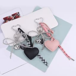 Trendy Leather Heart Bow Keychain Beaded Keyring Car Key Holder Bag Pendant Decoration for Girls Gift Purse Accessories
