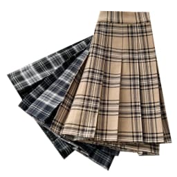 High Waist A-Line Skirt Summer New Plaid Pleated Anti-Light Small Size Women's Fashion Short Skirt Gathered Zipper Style