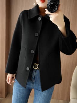 100% Pure Wool Woolen Overcoat Women's Short Korean Style Loose Double-Sided Woolen Coat Small Outer Wear Cashmere Thick