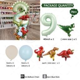 29pcs Dinosaur Theme Balloons 40inch Green Digital Birthday Balloon Baby Shower birthday party Jungle Dinosaur Decoration