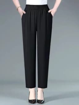 Ice Silk Hemp Mom Straight Leg Pants Summer New Loose Slim High Waist Elastic Waist Casual Versatile Thinming Thinning Pants