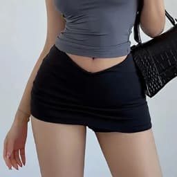 Women's Slim Fit A-Line Skirt Low V Waist Casual Elastic Waist Solid Color Fashion Sexy Hip-hugging Mini Skirt