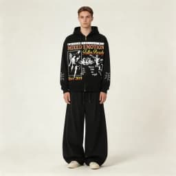 Oversized Hooded Pullover Sweatshirt Hip Hop Punk Men's and Women's Baggy Full Zipper Jacket Angel Graffiti Printed Wash Hoodie