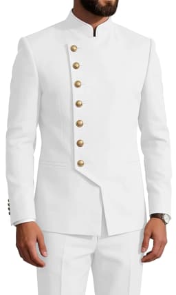 Mandarin Collar 2-Piece Suit Chinese Suit Set for Men Stand Collar Slim Fit Chinese Tunic Suits Jacket Pant Set Wedding
