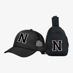 2pcs Kids' 26 letter printed pattern truck hat+chest bag set, stylish casual sunhat, portable storage purse, suitable for daily