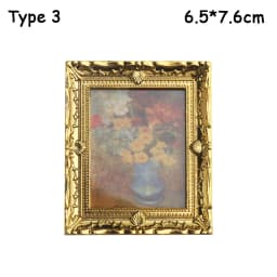 1:12 Scale Vintage Gloden Frames Miniature Oil Painting Dollhouse Ornament Mini Picture Retro Mirror Kids Toys Doll Accessories
