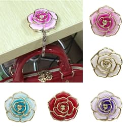 Rose Flower Pattern Bag Hooks Portable Folding Table Hook Clasp Purse Bag Handbag Hooks Hanger Holder