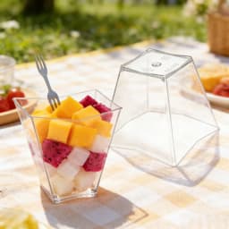 50/100pcs Transparent Dessert Cup Mini Square Plastic Dessert Cups for Birthday Party Fruit and Ice Cream Plastic Food Container