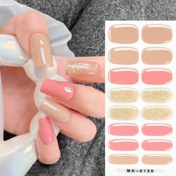 16Tips Solid Color & Glitter Semi Cured Gel Nail Strips Self-Adhesive Baking Free Elegant Gel Nail Sticker Full Coverage Decals