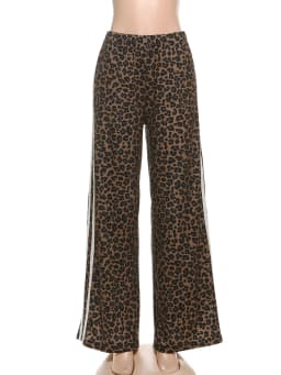 Weird Puss Casual Leopard Print Pants Women Fall Sporty Patchwork Stripes Autumn Trend Basic Streetwear Hipster Loose Trousers
