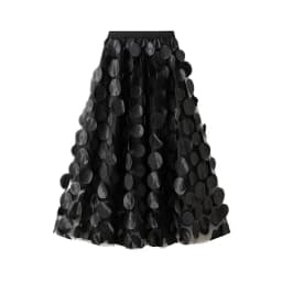 Autumn Winter 3D Circular Applique Mesh Long Skirts 2026 Korean Fashion Hepburn Style High Waist A-LINE Skirt