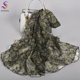 [BYSIFA] Emerald Green Women Long 100% Silk Scarf Printed Chinese Style Water Ink Painting Brand Oblong Silk Shawl Scarves 170cm