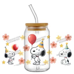 cartoon dog pattern 16OZ UV DTF Cup Wrap Stickers Waterproof Durable DIY Snoopy Design For Libbey Glass Home decoration