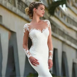 Customized Long Sleeves Sheer Lace Appliques Mermaid Wedding Dresses Bridal Gowns See Through Back With Buttons Back Simple