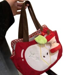Red Apple Handbag Creative Cute Corduroy Shoulder Bag Stylish Outing Canvas Bag With Apple Pendant Casual Versatile Shoulder Bag