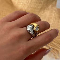 Stainless Steel Two Tone Ring for Women Trendy Parallel Double Line Irregular Geometry Stacking Ring Waterproof Daily Jewelry