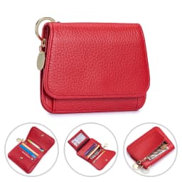 Slim Wallet for Women RFID Blocking Genuine Leather Ladies Keychain Wallet with Zipper Coin Pocket ID Window