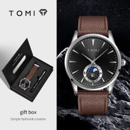 TOMI 2Pcs Men's Watch Gift Set with Pen Luxury Business Calendar Quartz Watch Suitable for Men's Birthday or Holiday Gift