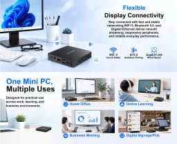 ERVPES MinI PC B20E Windows 11 8GB RAM 128GB SSD Intel 6500Y HDMI/VGA WIFI5 BT 5.0 USB Compact Desktop for Work/Home