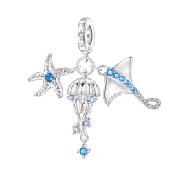 Blue Charm 925 Sterling Silver Ocean Pearls Betta Fish Pendant Birthday Party Gift for Women Bracelet Necklace DIY Beads Jewelry