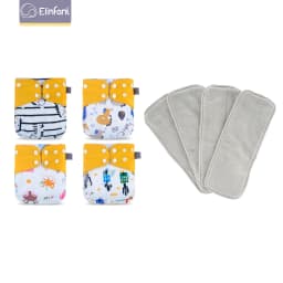Elinfant 4 diapers with 4 absorbents gray mesh cloth inner one size baby for 3-15kg washable eco-friendly baby cloth diaper