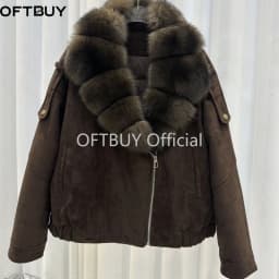 OFTBUY 90 Duck Down Real Fox Fur Collar Luxury Women New Winter Down Jacket Female Loose Short Puffer Coat Thick Warm Outerwear