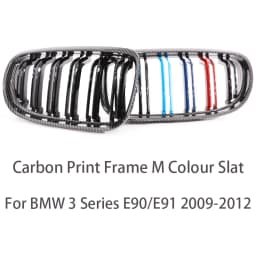 Carbon Fiber Print Grille Kidney Grill For BMW 3 Series E90 E91 LCI 2009-2012 LCI Gloss Black M Color Chrome Silver Double Slat