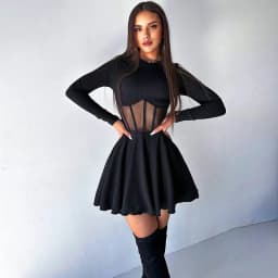 CNYISHE Women Dresses Mesh Patchwork Sheer Long Sleeve Sexy Club Fashion O Neck A-line Sheath Bodycon Female Vestidos Robes
