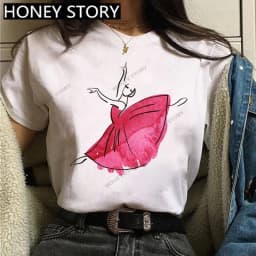 Dance Letter Print T Shirt Ballet Silhouette Monogram Print Women's T-shirt Loose Aesthetic Tops Graphic T Shirts Pro Choice