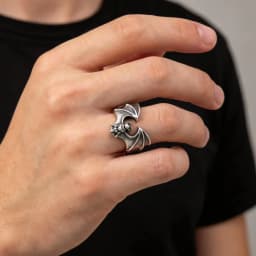 Fashion Gothic Bat Ring for Men, Non-fading Stainless Steel Creative Animal Rings, Punk Unique Design Finger Jewelry Size 8-11