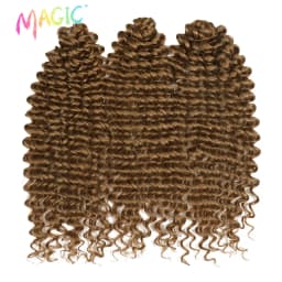 Magic 24 Inch Brown Blonde Deep Wave Synthetic Hair Bundles High Temperature Fiber Crochet Braiding Hair Extensions For Women