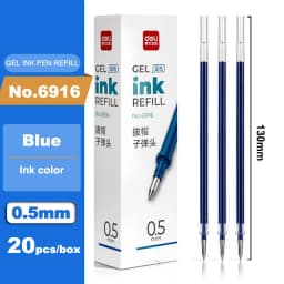 Deli 20Pcs/lot Gel Pen Refill 0.5mm Ink Black Red Blue Colors Refills Writing Signature School Stationery Supplies Pen Core Gift