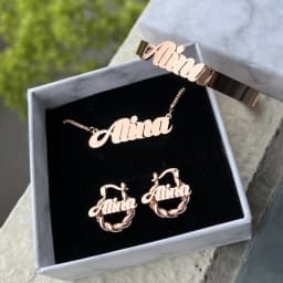 DUOYING Custom Name Jewelry Set Personalized Letter Necklace Customized Name Bangles Stainless Steel Mini Hoop Earrings 18mm