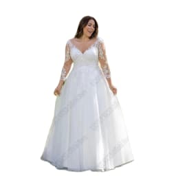 LAYOUT NICEB Plus Size Lace Wedding Dress 2026 Bride Long Sleeves A-Line Tulle Robes De Mariée Woman Applique V-Neck Bridal Gown