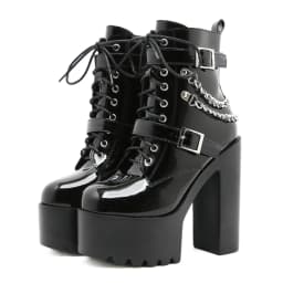Gdgydh High Heels Boots DJ Stage Performance Chunky Heel Ankle Boots with Chains & Buckles Nightclub Party Shoes for Women