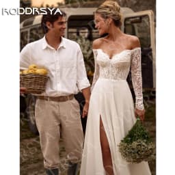RODDRSYA Elegant Wedding Dresses Boho Woman Off Shoulder Lace Long Sleeves Split Bridal Dress Chiffon Customized Robe De Mariée