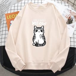 Simple Autumn Womens Sweatshirt I Don'T Give A Meow Funny Cat Cartoon Animalmale Print Hoody Fleece Pullovers Loose Warm Tops