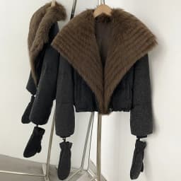 OFTBUY Duck Down Coat with Matching Gloves New Winter Warm Outerwear with Real Fox Fur Women Luxury Wool Blend Puffer Jacket