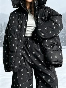Wolfeel 2026 Winter New Flower Bread Cotton Jacket Warm and Fashionable Drawstring Design Loose Medium Length Fashion Jacket