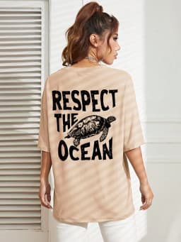 Respect The Ocean Green Turtle Print T-Shirts Women Casual Fashion T Shirt Breathable Cotton Short Sleeve O-Neck Street Clothing