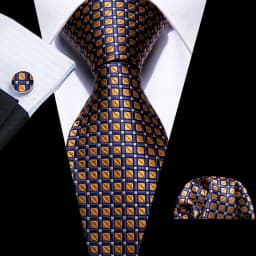 Barry.Wang Dark Gold Men Tie Silk Stripe Pocket Square Cufflinks Sets Formal Woven Neckties Business Party Designer Gifts 5702