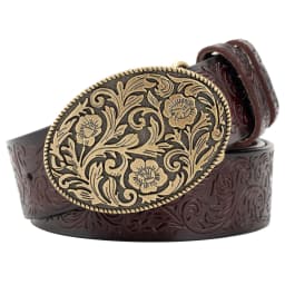 Tang Grass Pattern Embossed Leather Belt Fashion for Men Youth