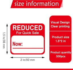Reduced Stickers Price Pricing Retail Tags 1.5" X 2" Grocery Store Food Labels 500 Pcs
