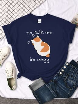 No Talk Me Cute Angy Cat T-Shirt Woman Solid Tops Women Harajuku Style Casual Tees Oversize Soft Female Short Sleeve
